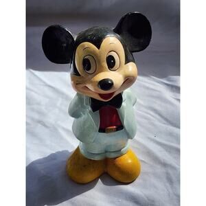 Vintage Mickey Mouse Coin Bank 1960s Walt Disney Productions RARE Blue Suit